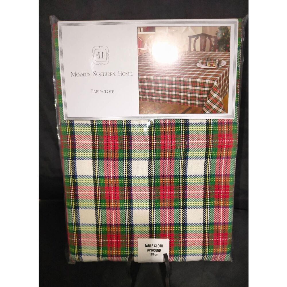 Stewart Tartan Plaid Tablecloth Round 70” NIP CHRISTMAS Red (178 CM) Modern Sout